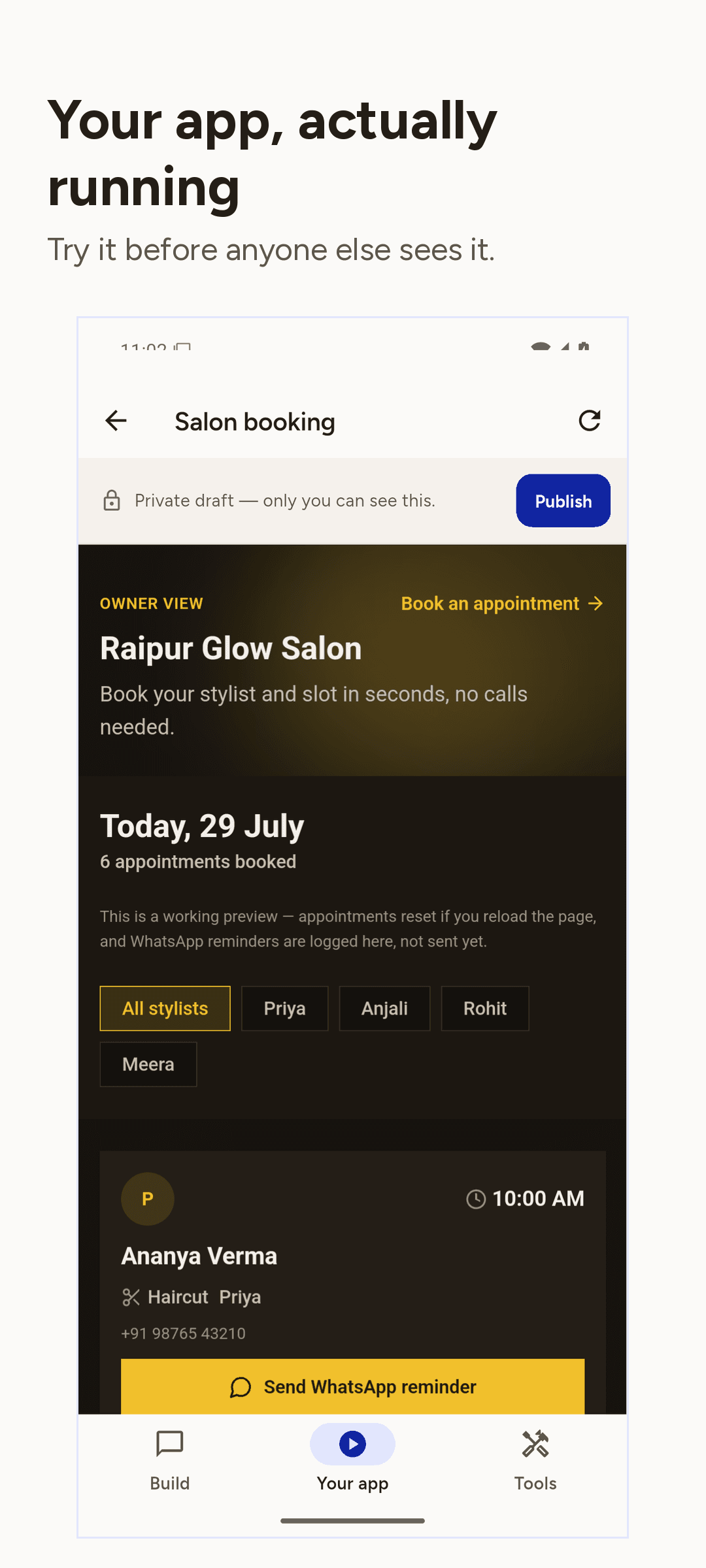 The finished app running inside the phone